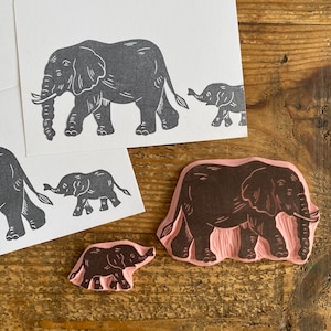 Rubber stamp | hand carved stamp | mounted or unmounted | flower | elephant stamp | animal design | Safari | Baby elephant