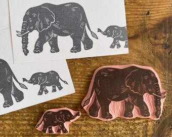 Rubber stamp | hand carved stamp | mounted or unmounted | flower | elephant stamp | animal design | Safari | Baby elephant