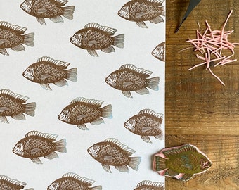 Rubber stamp fish | hand carved stamp | mounted or unmounted | stamping | fish | sea food  | fish stamp