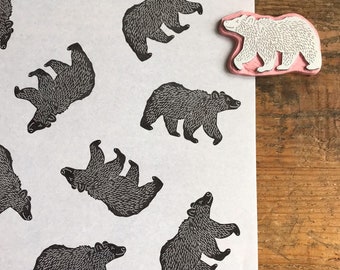 Rubber stamp | bear  | hand carved stamp | mounted or unmounted | polar bear  illustration | animal design | holiday