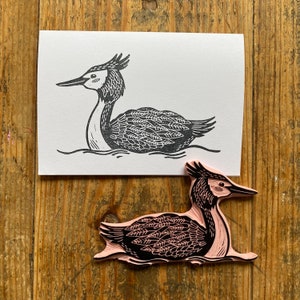 Rubber stamp bird hand carved stamp mounted or unmounted bird illustration animal design grebe image 2
