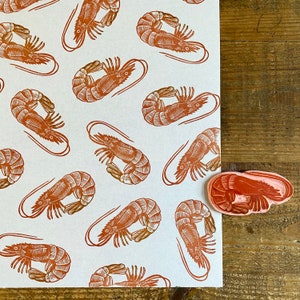 Rubber stamp shrimp | hand carved stamp | mounted or unmounted | stamping | fish | sea food  | prawn stamp | shrimp stamp