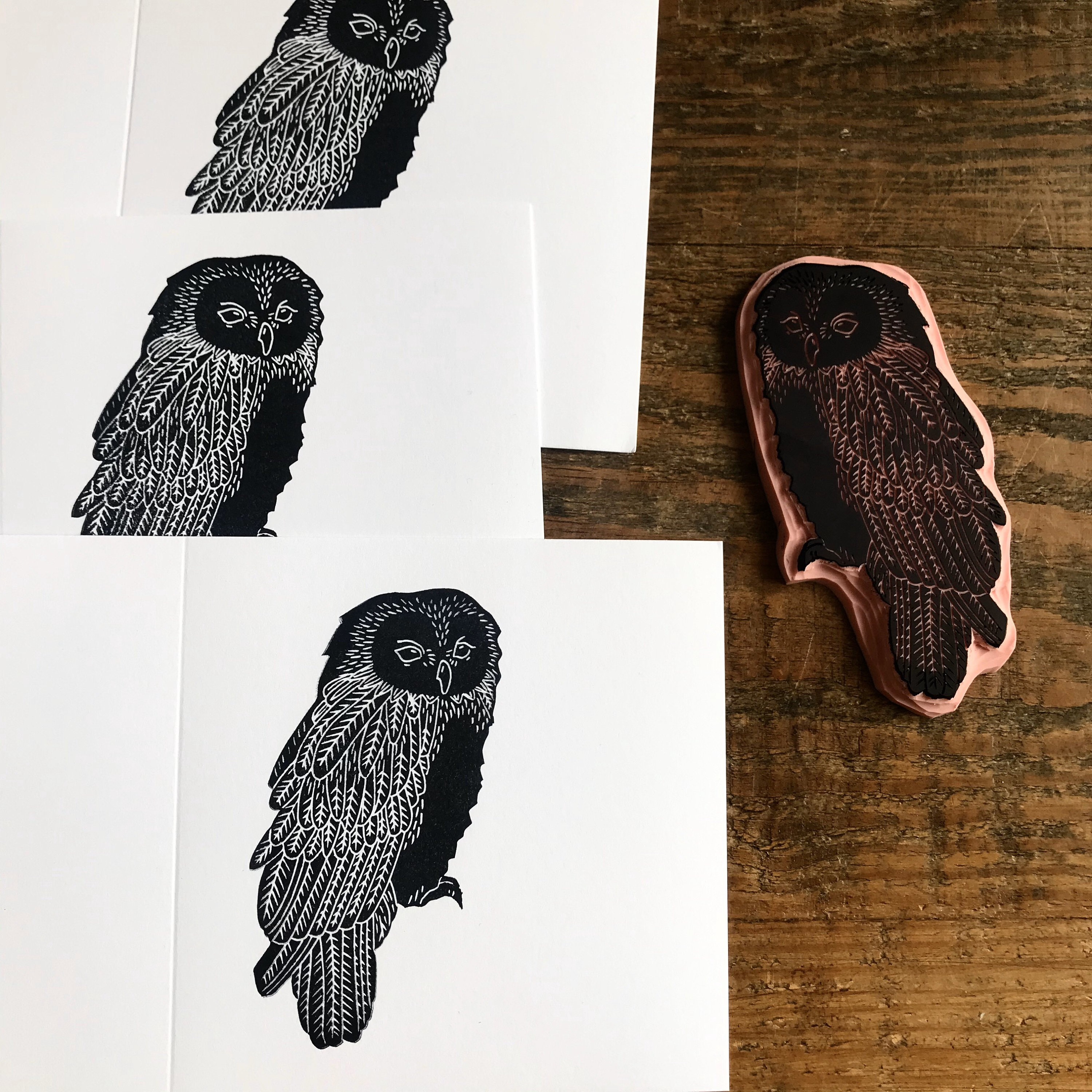 Rubber stamp | owl | hand carved stamp | mounted or unmounted | bird illustration | animal design |