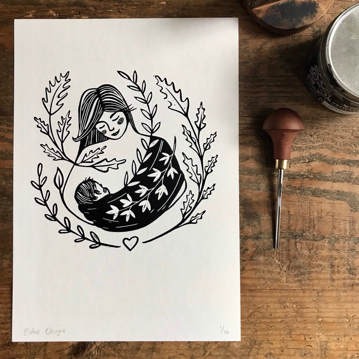 Lino Print Original Printing Love Cute 
