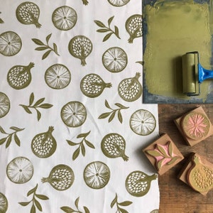 Rubber stamp | fruit pattern | hand carved stamp | mounted or unmounted | fruit illustration | animal design | pomegranate