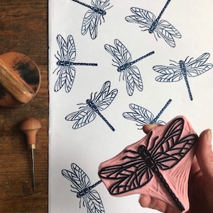 Rubber stamp | hand carved stamp | dragon fly | insect stamp | mounted or unmounted |  floral design | insects | animals