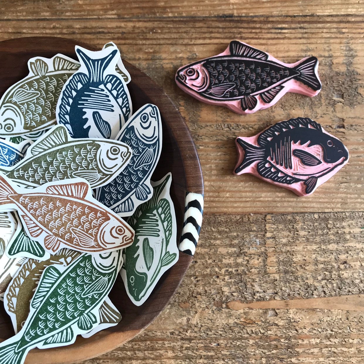 Rubber Stamp Fish Hand Carved Stamp Mounted or Unmounted Etsy