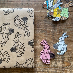 Rubber stamp | hand carved stamp | mounted or unmounted | spring | rabbit stamp | floral design | Easter | animals | bunny stamp