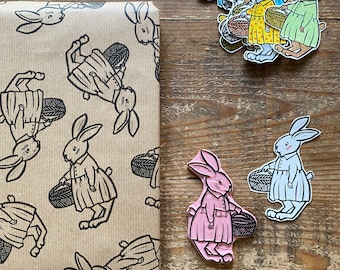 Rubber stamp | hand carved stamp | mounted or unmounted | spring | rabbit stamp | floral design | Easter | animals | bunny