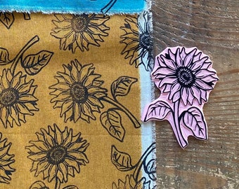 Rubber stamp | hand carved stamp | mounted or unmounted | flower | spring flower | floral design | spring | Sunflower stamp