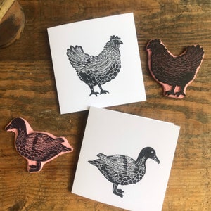 Rubber stamp | bird | hand carved stamp | mounted or unmounted | bird illustration | animal design | chicken | duck