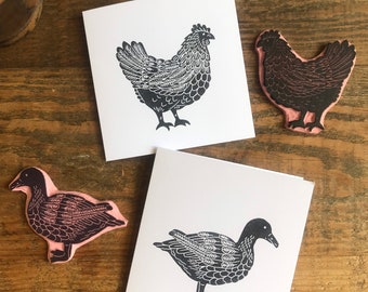 Rubber stamp | bird | hand carved stamp | mounted or unmounted | bird illustration | animal design | chicken | duck