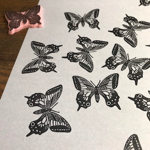 Rubber stamp | hand carved stamp | mounted or unmounted | butterfly | butterfly stamp | floral design | insects | animals
