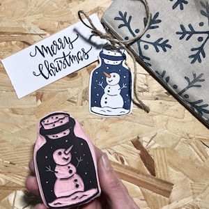 Rubber stamp winter | hand carved stamp | mounted or unmounted | stamping | snowman | snow  | winter stamp