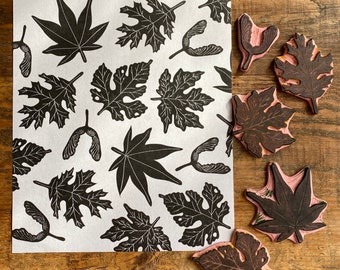 Rubber stamp | leaves pattern | hand carved stamp | mounted or unmounted | autumn illustration | leaf design | forest