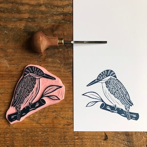 Rubber stamp | bird | hand carved stamp | mounted or unmounted | bird illustration | animal design | kingfisher