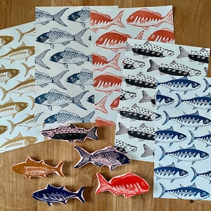 Rubber stamp fish | hand carved stamp | mounted or unmounted | stamping | fish | sea food  | fish stamp