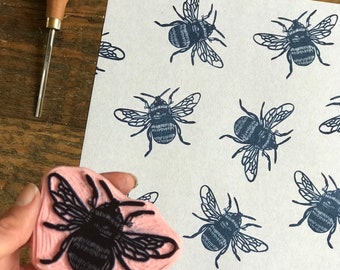 Rubber stamp | hand carved stamp | mounted or unmounted | bee | bee stamp | floral design | insects | animals