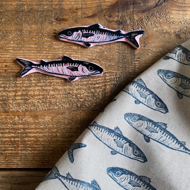 Rubber stamp fish hand carved stamp nature fish stamp mounted or unmounted mackerel stamping fish