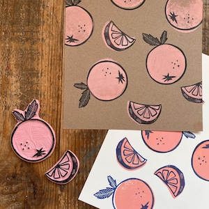Rubber stamp set | lemon and leaves | hand carved stamp | mounted or unmounted | summer illustration | lemon | fruit stamp