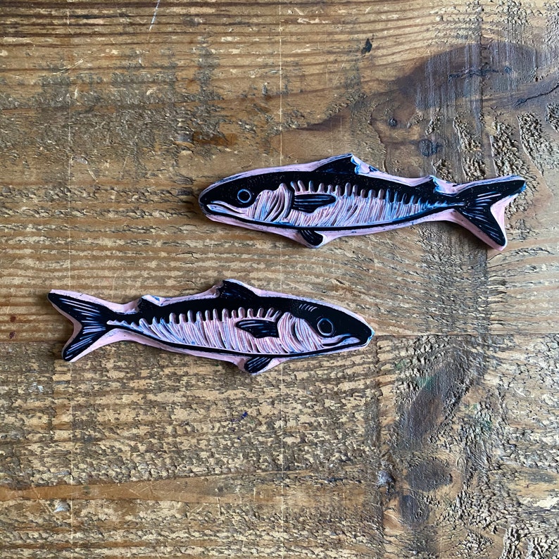 Rubber stamp fish hand carved stamp nature fish stamp mounted or unmounted mackerel stamping fish