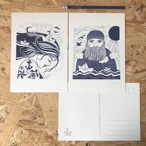 Sailor | printed postcard  | Set of 2 postcards | postcard | boat  | love | boat illustration