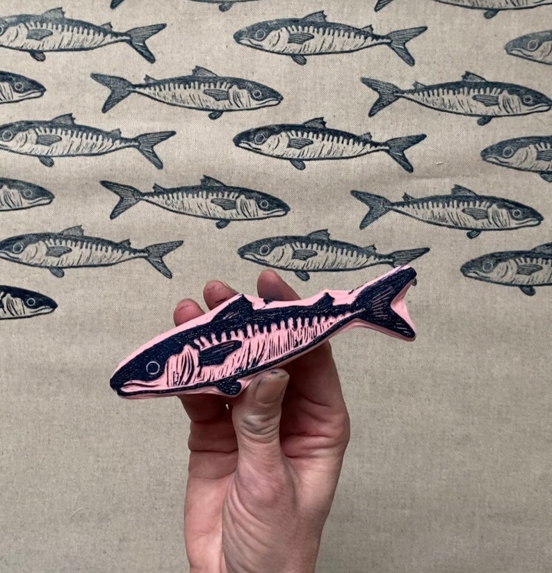 Rubber stamp fish hand carved stamp nature fish stamp mounted or unmounted mackerel stamping fish