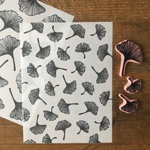 Rubber stamp | plant | ginkgo leaf | hand carved stamp | mounted or unmounted | plant illustration | spring | ginkgo stamp