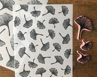 Rubber stamp | plant | ginkgo leaf | hand carved stamp | mounted or unmounted | plant illustration | spring | ginkgo stamp