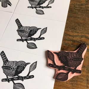 Rubber stamp | bird | hand carved stamp | mounted or unmounted | bird illustration | animal design | wren