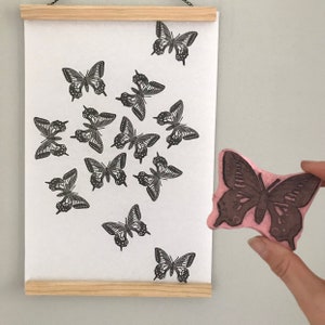 Rubber stamp hand carved stamp mounted or unmounted butterfly butterfly stamp floral design insects animals image 3