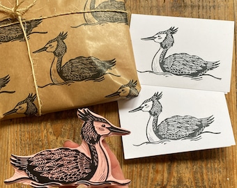 Rubber stamp | bird | hand carved stamp | mounted or unmounted | bird illustration | animal design | grebe