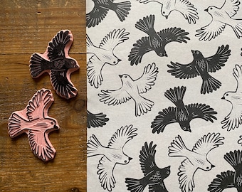 Rubber stamp | bird | hand carved stamp | mounted or unmounted | bird illustration | animal design | set of 2