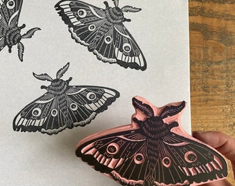 Rubber stamp | hand carved stamp | mounted or unmounted | moth | moth stamp | floral design | insects | animals | butterfly