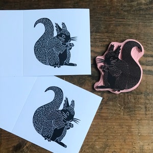 Rubber stamp | squirrel stamp | hand carved stamp | mounted or unmounted | squirrel illustration | animal design | holiday | winter
