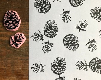 Rubber stamp set | pine cone | hand carved stamp | mounted or unmounted | illustration | autumn design | wrapping paper | pine