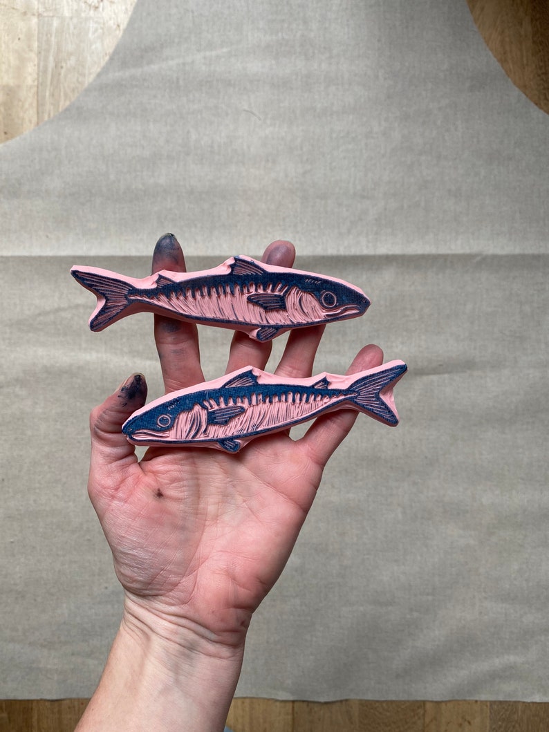 Rubber stamp fish hand carved stamp nature fish stamp mounted or unmounted mackerel stamping fish