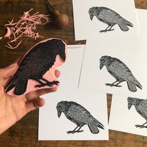 Rubber stamp | bird | hand carved stamp | mounted or unmounted | bird illustration | animal design | crow stamp | bird stamp