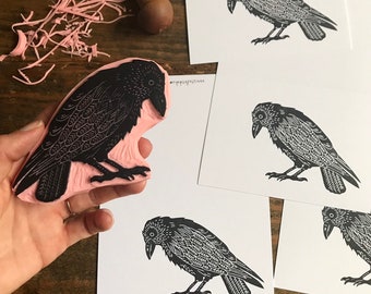 Rubber stamp | bird | hand carved stamp | mounted or unmounted | bird illustration | animal design | crow