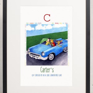personalized baby art,nursery wall art,alphabet print,printable baby art,digital download,custom name and colors, cat art, letter C,car art,