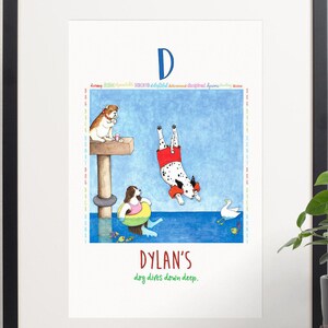 nursery wall art,personalized baby art,alphabet print,printable baby art,digital download,custom name and colors, dog art,letter D,any name