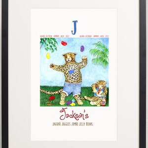 nursery wall art,personalized baby art,alphabet print,printable baby art,digital download,custom name,jungle art,watercolor,letter J,jaguar