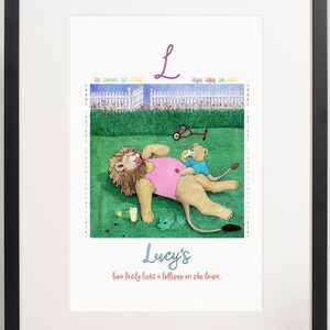 personalized baby art,nursery wall art,alphabet print,printable,digital download,custom name/colors,animal art,watercolor,letter L,lion art