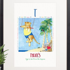 personalized baby decor,nursery wall art,alphabet print,printable baby art,digital download,custom name,animal art,watercolor,letter T,tiger