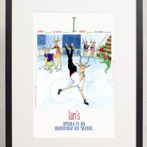 arte de parede de berçário, impressão de patinador no gelo, arte de quarto de bebê, impressão de alfabeto personalizado, cores personalizadas, impressão de animal de bebê, aquarela, download digital,