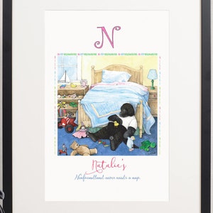 personalized baby art,nursery wall art,alphabet print,printable,digital download,custom name,animal art,watercolor,letter N,dog art