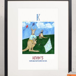 personalized baby art,nursery wall art,alphabet print,printable,digital download,custom name/colors,animal art,watercolor,letter K,kangaroo,