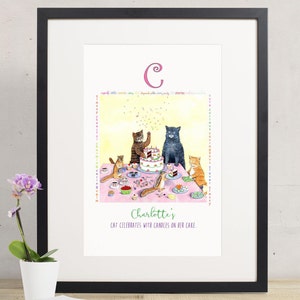 nursery wall art,personalized baby art,alphabet print,printable baby art,digital download,letter C,cat art,animal art,cake,custom,watercolor