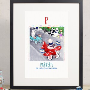 nursery wall art,personalized baby print,alphabet print,printable baby art,digital download,custom name,animal art,watercolor,letter P,pig