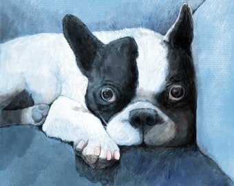 french bull dog art,custom dog portrait,dog print,animal art,digital print,kid's room art,frenchie print,dog wall art,boston terrier print